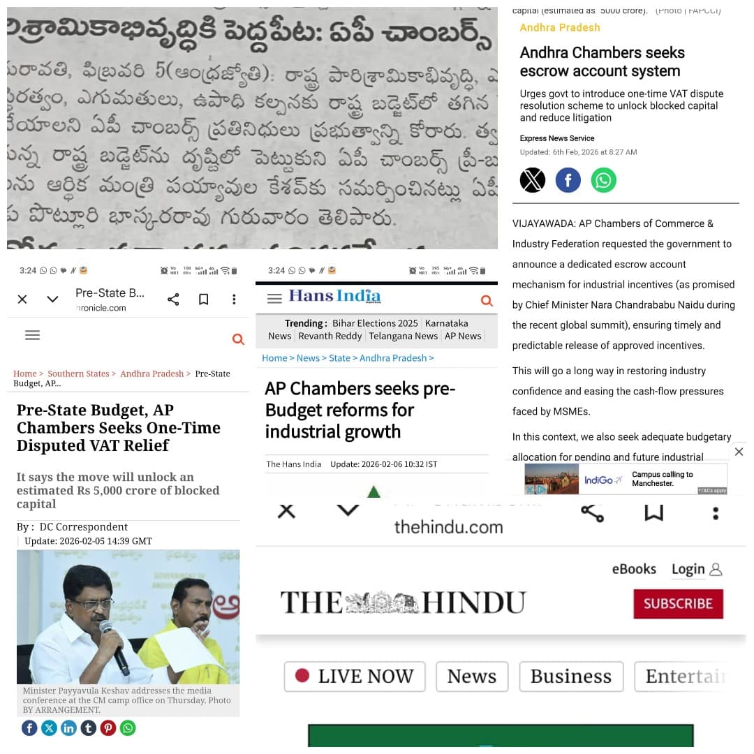 Pre- State Budget, AP Chambers Seeks One-Time VAT Relief