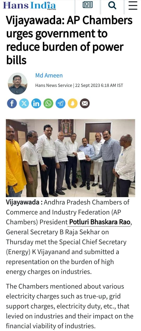 AP Chambers urges government to reduce burden of power bills