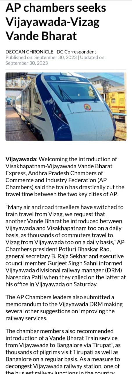 Media coverage of the office-bearers’ meeting with the Divisional Railway Manager of Vijayawada Division. (3)