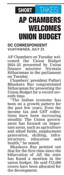 Media coverage of AP Chambers\' comments on the Union Budget