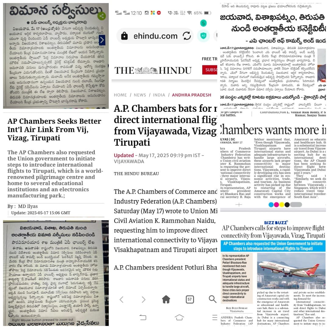 A.P. Chambers bats for more direct international flights from Vijayawada, Vizag, & Tirupati.