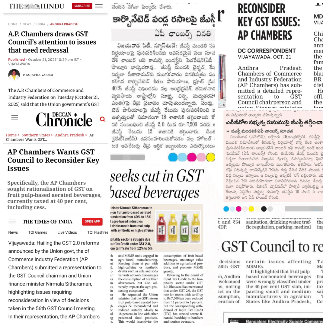 AP Chambers wrote to the Chairman of the GST Council Smt. Nirmala Sitharaman highlighting issues requiring reconsideration in view of decisions taken in the 56th GST Council meeting.
